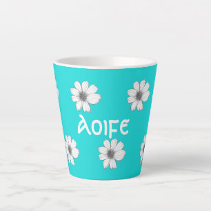 Floral pattern Teal Blue custom name Latte Mug