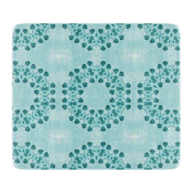 Floral Pattern, Teal Blue Cutting Board (Front)