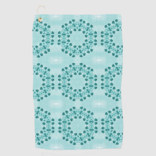 Floral Pattern, Teal Blue Golf Towel