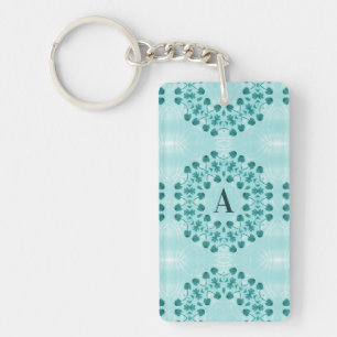 Floral Pattern, Teal Blue Initial Key Ring