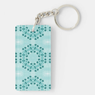 Floral Pattern, Teal Blue Key Ring