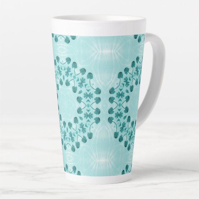 Floral Pattern, Teal Blue Latte Mug (Right Angle)