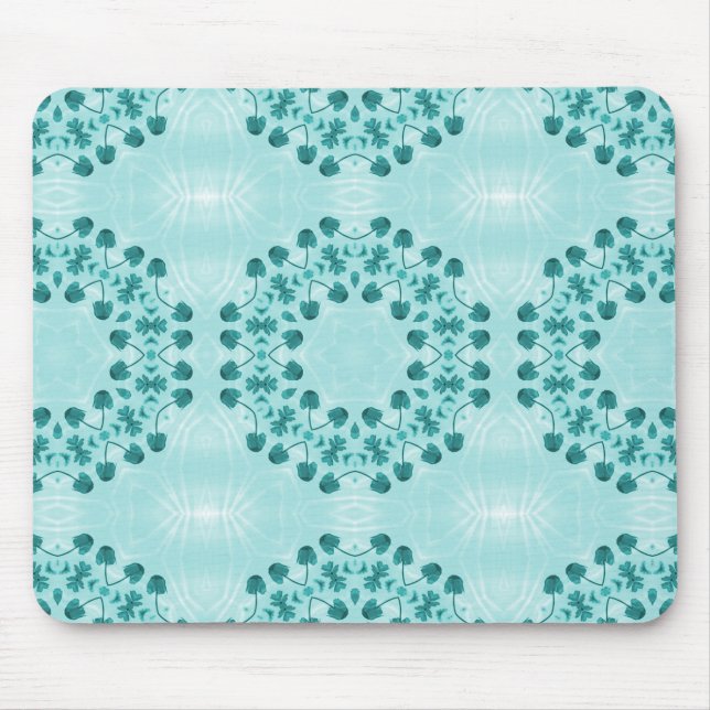 Floral Pattern, Teal Blue Mouse Mat (Front)