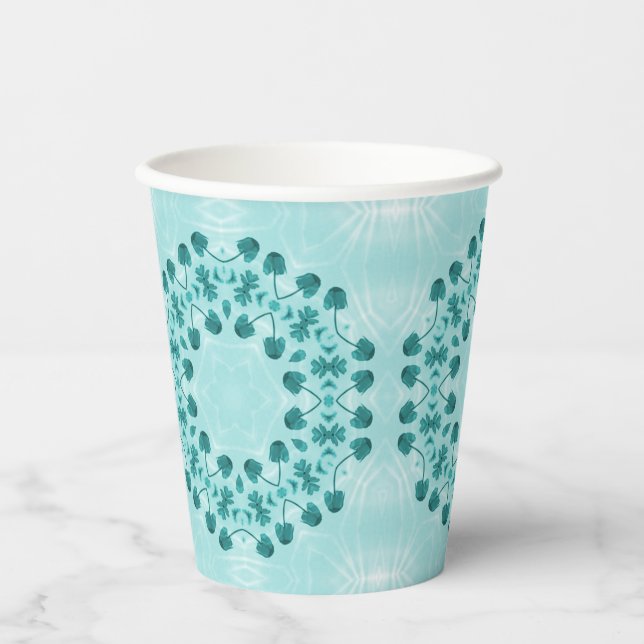Floral Pattern, Teal Blue Paper Cups (Front)