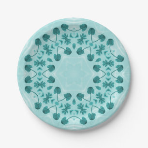 Floral Pattern, Teal Blue Paper Plate