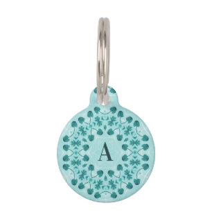 Floral Pattern, Teal Blue Pet Tag