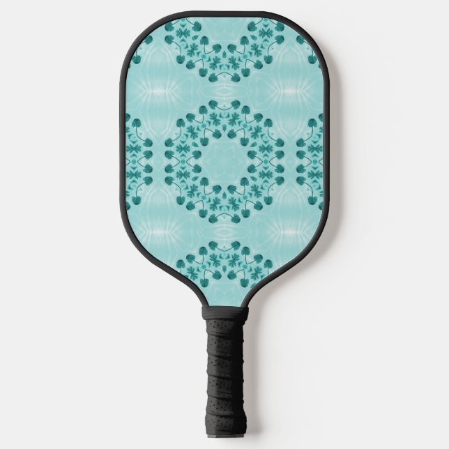Floral Pattern, Teal Blue Pickleball Paddle (Front)
