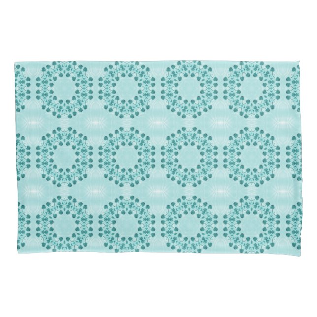 Floral Pattern, Teal Blue Pillowcase (Front)