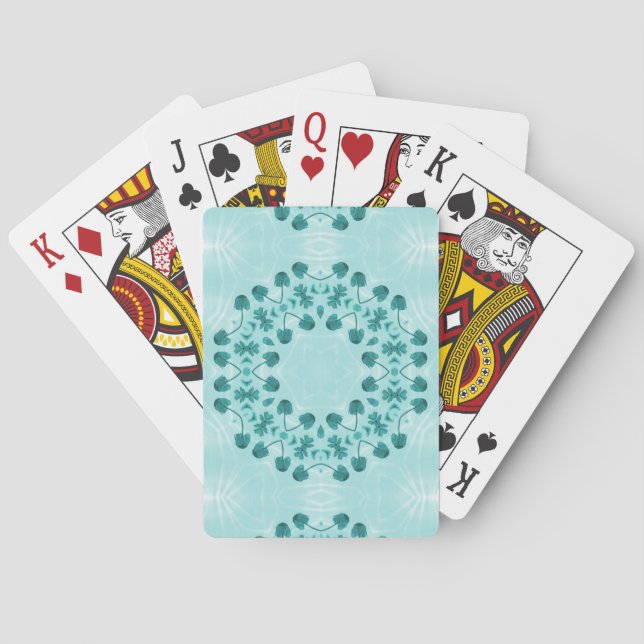Floral Pattern, Teal Blue Playing Cards (Back)