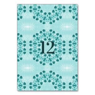 Floral Pattern, Teal Blue Table Number
