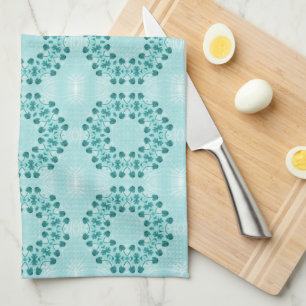 Floral Pattern, Teal Blue Tea Towel
