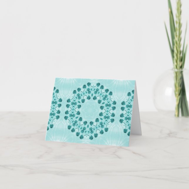 Floral Pattern, Teal Blue Thank You Card (Front)