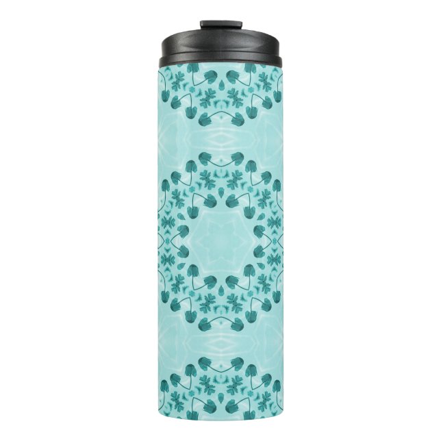 Floral Pattern, Teal Blue Thermal Tumbler (Front)