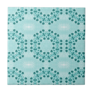 Floral Pattern, Teal Blue Tile