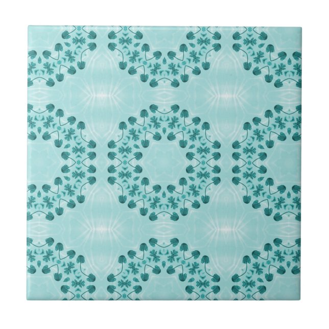 Floral Pattern, Teal Blue Tile (Front)