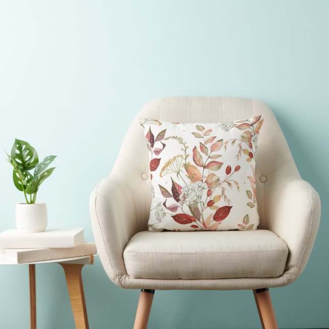 floral pattern, terracota colour, warm tones, rust cushion (Chair)