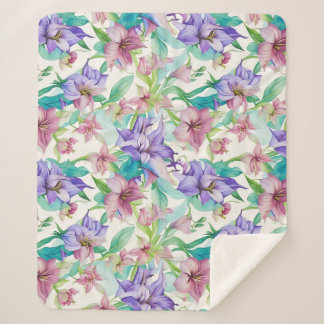 Floral Pattern Tiare Flowers Sherpa Blanket