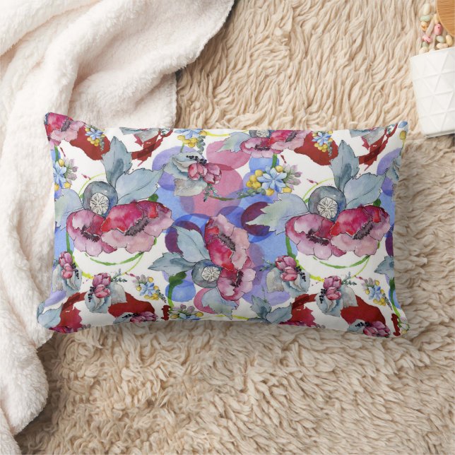 Floral Pattern Tropical Flowers Colourful Lumbar Cushion (Blanket)