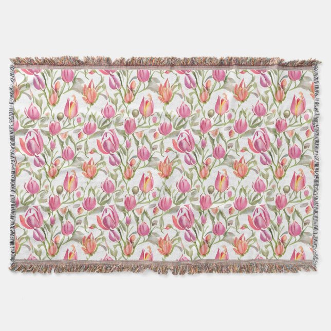 Floral Pattern Tulip Flowers Throw Blanket (Front)