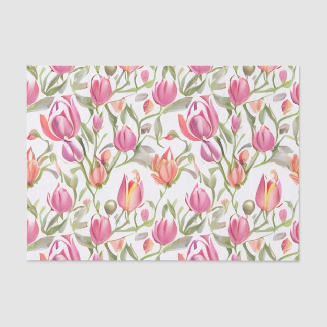 Floral Pattern Tulip Flowers Tissue Paper (Front)