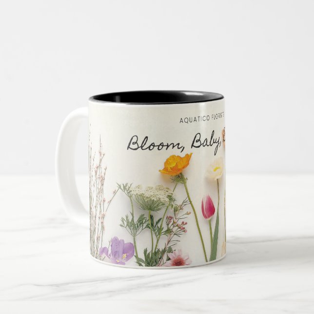 Floral Pattern Vibrant Coffee Two-Tone Coffee Mug (Front Left)