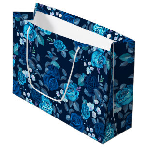 Floral pattern Vintage blue roses Large Gift Bag