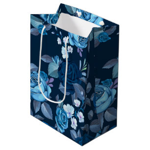 Floral pattern Vintage blue roses Medium Gift Bag