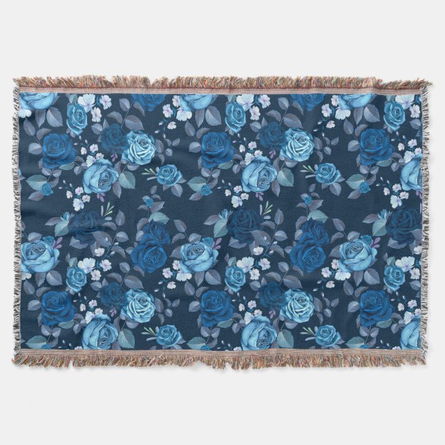 Floral pattern Vintage blue roses Throw Blanket (Front)