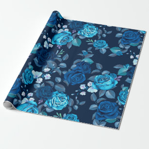 Floral pattern Vintage blue roses Wrapping Paper