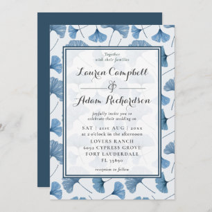 Floral Pattern Watercolor Blue & White Wedding Invitation