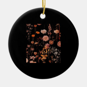Floral Pattern - Whimsigoth Dark Cottagecore Dark Ceramic Tree Decoration