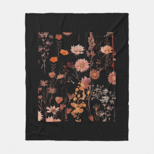 Floral Pattern - Whimsigoth Dark Cottagecore Dark  Fleece Blanket