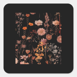 Floral Pattern - Whimsigoth Dark Cottagecore Dark Square Sticker