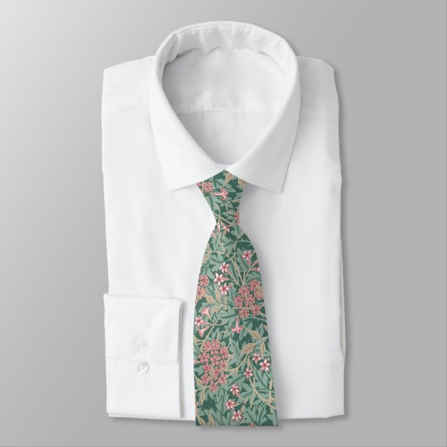 Floral pattern William Morris inspired green pink Tie (Tied)