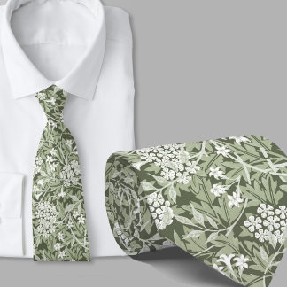 Floral pattern William Morris inspired sage green Tie