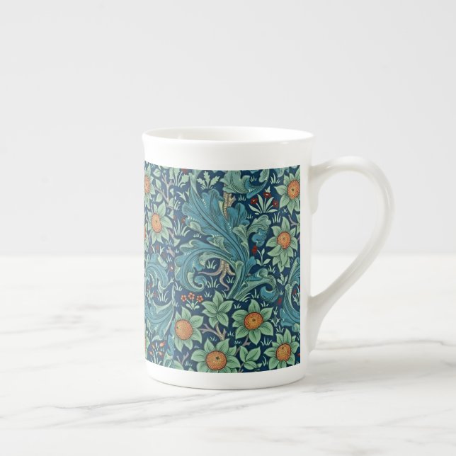 Floral Pattern William Morris Red Yellow Blue Gree Bone China Mug (Right)