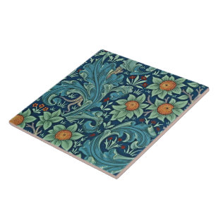 Floral Pattern William Morris Red Yellow Blue Gree Tile