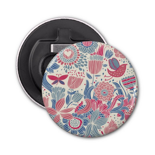 Floral pattern with bird and butterfly bottle opener (Front)