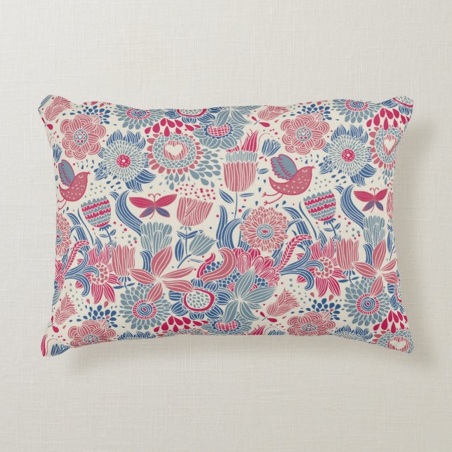 Floral pattern with bird and butterfly decorative cushion (Front)