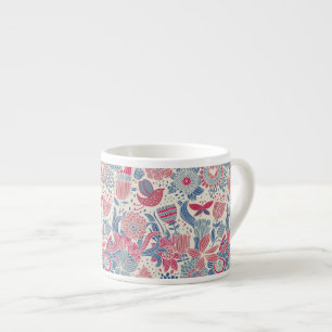 Floral pattern with bird and butterfly espresso cup