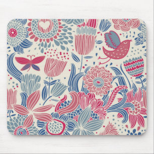Floral pattern with bird and butterfly mouse mat