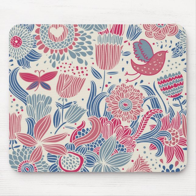 Floral pattern with bird and butterfly mouse mat (Front)