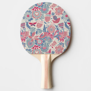 Floral pattern with bird and butterfly ping pong paddle