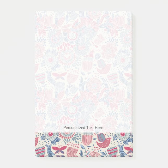 Floral pattern with bird and butterfly post-it notes (Front)