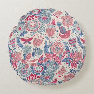 Floral pattern with bird and butterfly round cushion