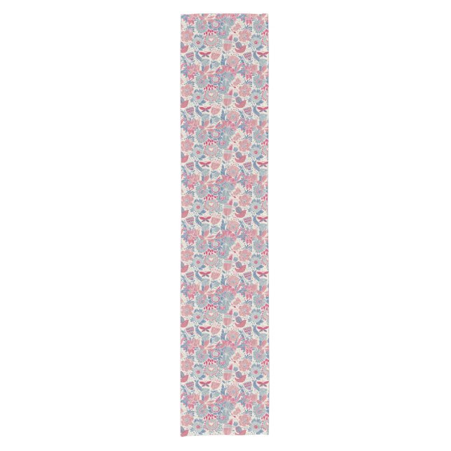Floral pattern with bird and butterfly short table runner (Front)