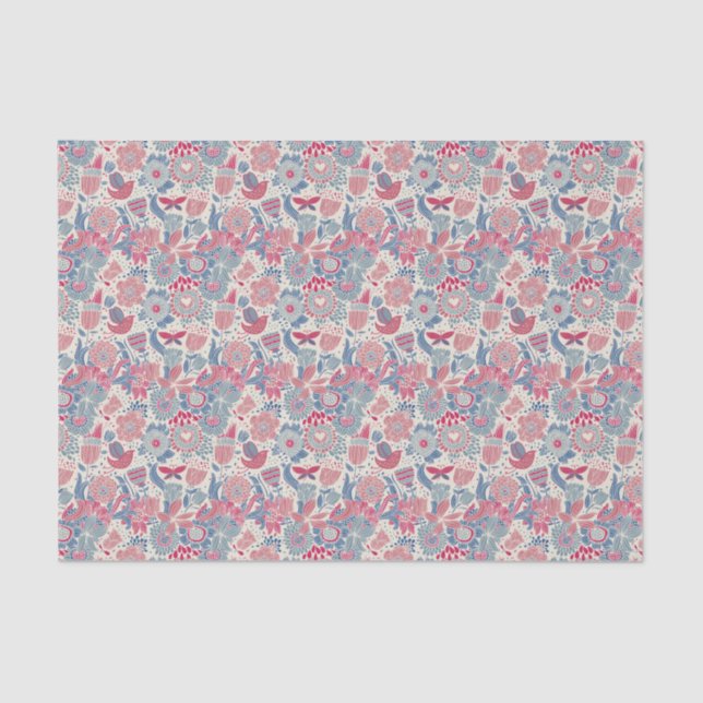 Floral pattern with bird and butterfly tissue paper (Front)