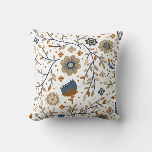Floral pattern with blue and orange flowers cushion