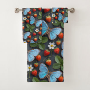 Floral Pattern with Blue Morpho Butterflies Bath Towel Set