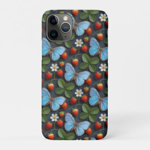 Floral Pattern with Blue Morpho Butterflies iPhone 11 Pro Case